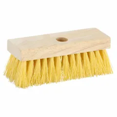 Roofing brush with a 7-inch overall length and a 7-inch wood head. The wood head provides stiffness for spreading heavy roofing compounds. Used for applying roofing cement, asphalt, or coatings on flat and low-slope roofs.
