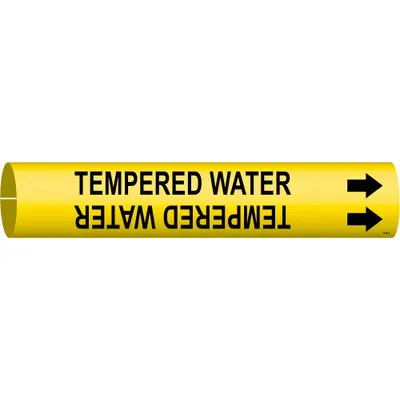 BRADY Pipe Marker: Tempered Water, Yellow, Black, Fits 4 to 6 in Pipe O.D., 1 Pipe Markers - Tempered Water Snap-On Pipe Markers