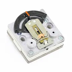 Single-temperature pneumatic thermostat with direct action and 2-pipe high-volume air flow output. Temperature control range 55° to 85°F. Supports horizontal or vertical mounting; includes cover. Used in HVAC systems for zone temperature regulation in commercial buildings.