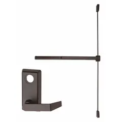 Rim-type exit device with touchbar style and lever outside trim. Bronze finish. ADA compliant. Suitable for doors up to 3 ft wide in commercial and industrial applications requiring safe egress.