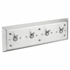 Stainless steel satin finish hook with four hooks and a 40 lb release point. Designed for institutional bathrooms where breakaway safety is required to prevent injury from falls or entrapment. Suitable for high-moisture environments.