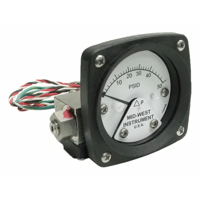 MIDWEST INSTRUMENT Differential Pressure Gauge & Switch: Back, 1/4 in NPT Female, 120 - Medium & High Operating Pressure Differential Gauges with Switch