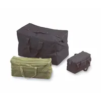 This canvas wide-mouth tool bag from TEXSPORT measures 19 inches wide by 6 inches deep by 9 inches high. It features four exterior pockets and two inside pockets for organizing hand tools, fasteners, and small equipment. The green canvas construction provides a durable carrying solution for job sites or workshops
