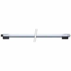 Rectangular LED machine tool light delivering up to 2520 lm at 5000K daylight color temperature. Rated 24 W with IP54 protection against coolant splash and dust. Includes bracket for mounting; operates on 22-26V DC with M12 connector. Suitable for illuminating work areas on industrial machine tools such as mills, lathes, and inspection stations.