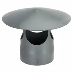 PVC rain cap designed for 14-inch diameter ventilation ducts. Prevents rain, debris, and animal entry while maintaining airflow. Features a 14-inch inlet diameter, 20-inch overall length, and 0.1875-inch material thickness. Suitable for industrial exhaust or intake stacks requiring weather protection.