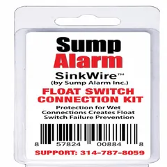 This connection kit is designed for wiring a single float switch to a control system. It includes four 14 to 16 AWG shrink connectors for secure electrical connections. Suitable for use in sump pump monitoring, wastewater management, and liquid-level sensing applications.