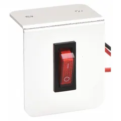 This rocker switch provides simple On/Off control for auxiliary circuits. It features a red actuator and silver stem, and is designed for under-dash mounting. Typical applications include controlling lights, fans, or pumps in vehicles.