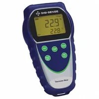 Single-channel thermistor thermometer with a measurement range of -40 to 302°F. Accuracy is ±0.9°F (±0.5°C) from 257.0 to 302.0°F (125.0 to 150.0°C). Includes Min/Max temperature testing functions. Suitable for temperature monitoring in industrial, laboratory, and HVAC applications