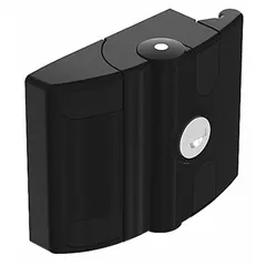 Locking safety latch made of powder-coated aluminum, measuring 96 mm x 69.1 mm x 78 mm. Designed for 15, 40, and 45 Series triple extrusion profiles. Keyed alike for consistent access. Fasteners not included.