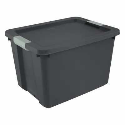 STERILITE Latch Tote: 20 gal, 23 5/8 in x 18 1/4 in x 15 1/2 in, Black Body, 10 to 20 gal - Colored Totes with Latch-On Lids