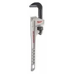 This straight pipe wrench has a 14 in overall length and a 2 in jaw capacity. Serrated jaws provide a secure grip on pipes and round stock. The aluminum body reduces weight, and the ergonomic design improves comfort during use. Suitable for plumbing, mechanical, and industrial maintenance tasks.