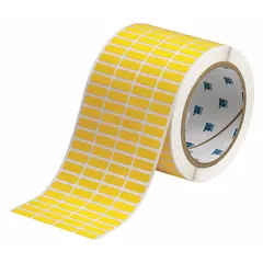 Polyimide wraparound label with black-on-yellow printing, sized 1/4 in x 3/4 in. Designed for permanent identification of wires from 6 AWG to 16 AWG. Compatible with BBP12 printer series and requires R4307 ribbon. Suitable for industrial electrical and control panel applications requiring heat and chemical resistance.