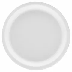 White, round, patternless paper plate with clay coating. Medium-weight construction for serving small portions. Pack of 1,000 plates, each 6 inches in diameter. Suitable for cafeterias, break rooms, and events.