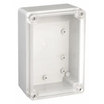 BOX ENCLOSURES Enclosure: Gray, Polycarbonate, 6 in x 3 in x 2 in, NEMA 4 - Nonmetallic Enclosures with Clear Cover
