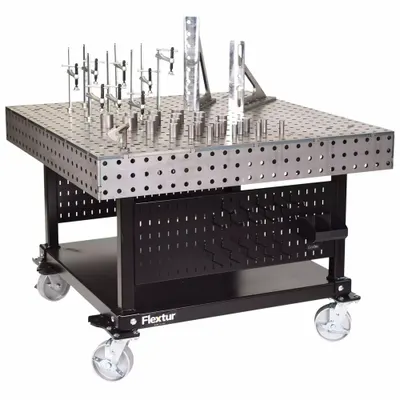 FLEXTUR Welding Table: 35 in Ht, 48 in Dp, 48 in Wd, 4,000 lb Wt Capacity - Mobile Fixed-Height Modular Welding Tables with Fixturing Kit