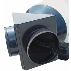 Steel duct adapter with 12-inch diameter and 0.03-inch thickness. Designed for use with indirect-fired portable oil and kerosene torpedo heaters to connect ductwork for directed airflow. Compatible with heater type 5PFW9.