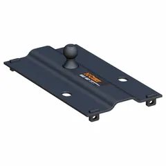 This above-the-bed gooseneck hitch is constructed with carbide material and a powder-coated finish. It has a gross trailer weight capacity of 6,250 lb and a tongue capacity of 6,250 lb. The hitch features fixed ball storage and includes pins. Suitable for towing heavy trailers in industrial and agricultural applications.
