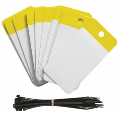 Yellow plain polyester shipping tag measuring 5 inches high by 3-1/4 inches wide. Sold in packs of 25. Suitable for color-coded identification and custom marking in industrial shipping, warehousing, and logistics applications.