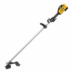 This battery-powered string trimmer features a 16-1/2 in cutting width and a straight shaft for maneuverability. The brushless motor delivers efficient power for cutting grass and weeds along fences, walls, and garden edges. It is designed for cordless operation with a 28.4 cc equivalent rating.