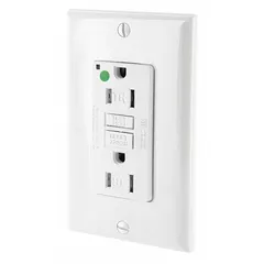 This LEVITON GFI receptacle is a specification-grade, decorator duplex GFCI outlet with NEMA 5-15R configuration. Rated for 125V AC, it provides ground fault circuit interruption in a white finish. Suitable for general-purpose use in commercial and institutional settings requiring hospital-grade wiring devices.