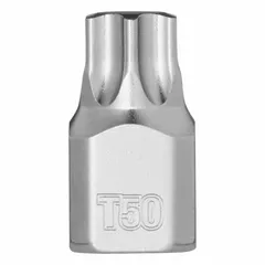 This Torx bit socket features a T50 tip size and fixed insert design for secure bit retention. With an overall length of 51/64 in, it is suited for driving Torx fasteners in assembly, maintenance, and repair tasks.