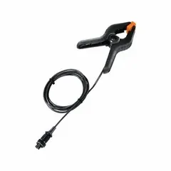 Wired sensor with thermistor for contact temperature measurement on pipes, ducts, and surfaces. Measures from -40°F to 257°F. Includes 4.9 ft cable. Suitable for HVAC and refrigeration applications.