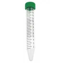 APPROVED VENDOR 229412 Polypropylene Centrifuge Tube, 15 mL, Conical Bottom, Natural, Green Closure, with Foam Racks