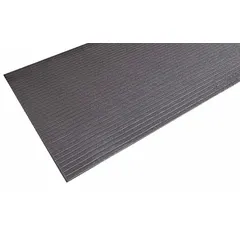 This 3 ft x 12 ft antifatigue mat is constructed from black PVC foam with a 5/8 in thickness. It features beveled edges and an anti-slip backing. Commonly used in industrial and commercial settings to reduce fatigue for workers who stand on hard floors.