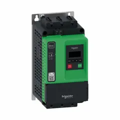 Soft start with bypass for three-phase induction motors, rated 17 A output current, control voltage 110-230V AC, 60/50 Hz, IP20 enclosure. Reduces mechanical stress and electrical inrush during motor acceleration and deceleration. Suitable for pumps, fans, compressors, and conveyors.