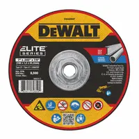 This DEWALT Elite cut-off wheel is a Type 27 depressed center wheel measuring 7 inches in diameter, 0.045 inches thick, with a 7/8-inch arbor hole. It features a 60-grit zirconia alumina abrasive, designed for high-performance cutting of carbon steel and stainless steel. Commonly used in metal fabrication, maintenance, and repair tasks