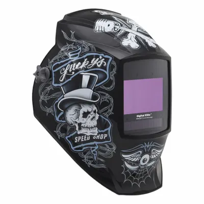 MILLER ELECTRIC Welding Helmet: Auto-Darkening, 4 Arc Sensors, Black/Blue/White, Skulls - Auto-Darkening Welding Helmets - Graphic