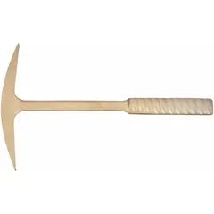 Non-sparking rock pick with a 9-inch blade and perpendicular aluminum bronze handle, 15 inches overall length. Designed for chipping, breaking, and prying in environments where spark prevention is required, such as areas with flammable gases or dust.