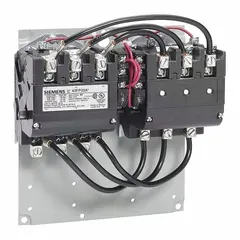 Reversing NEMA magnetic contactor with 3 poles, NEMA Size 3-1/2, rated 115 A at 120V AC. Used for controlling forward and reverse rotation of three-phase AC motors in applications such as conveyors, hoists, and pumps.