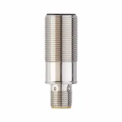 IO-Link medium-range HF RFID read/write antenna for industrial automation. Flush mountable with M18 x 1 thread, thermoplastic housing, IP 67 rating, and M12 A-coded connection. Operating frequency 13.56 MHz, protection class III, with power LED indicator.