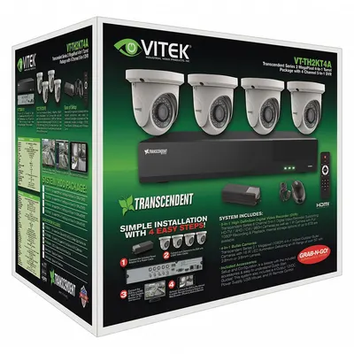 VITEK Digital Video Recorder Kit: Turret, 4 Cameras Included, 2.8 mm Max Focal Lg - Video Surveillance Digital Systems w/ Cameras