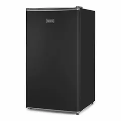This 3.2 cu ft total capacity mini refrigerator features a glass door and manual defrost. It includes two shelves and is Energy Star Certified for efficient operation. Suitable for compact cooling in offices, dorm rooms, or break areas.