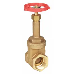 This 1-1/2" bronze gate valve features a rising stem design with FNPT threaded ends for use in general-purpose on/off service. The bronze wedge and bonnet provide corrosion resistance, and the valve is rated for a maximum working pressure of 300 psi CWP. Suitable for water, oil, and gas lines in industrial and commercial piping systems.