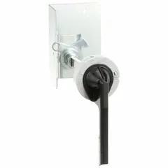 This handle assembly is an accessory for Square D Compact NSF circuit breakers. It includes a 6-inch long handle for manual operation of 2-pole breakers. Used in industrial electrical panels for safe switching.