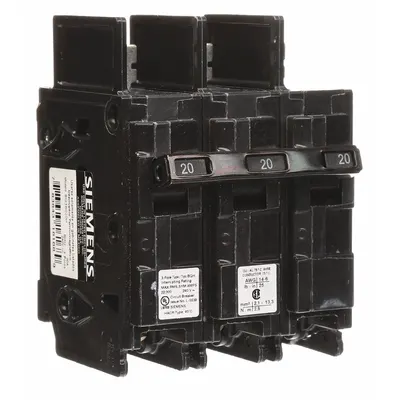 SIEMENS Miniature Circuit Breaker: 20 A Amps, 240V AC, 3 Poles - BQ & BQH Series, Bolt-On Siemens Miniature Circuit Breakers