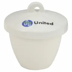 Glazed porcelain crucible with 30 mL capacity, 43 mm diameter, and 37 mm overall height. Autoclavable for sterile applications. Suitable for high-temperature heating, melting, or ashing of materials in laboratory and industrial settings.