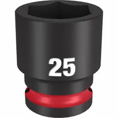 This 1/2" drive impact socket features a 25 mm metric size with a 6-point configuration for secure engagement on hex fasteners. Designed for use with impact wrenches in heavy-duty fastening and loosening tasks. Black Phosphate finish provides corrosion resistance.