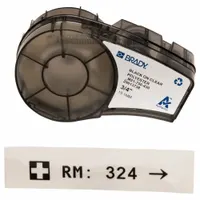 Thermal transfer continuous label roll cartridge for M210 printer series. Contains 21 ft of autoclavable polyester label material, printed black on clear. Supports vial/tube sizes from 2.0 to 50.0 mL. Used for labeling laboratory containers and healthcare items