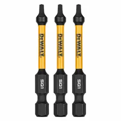 Set of three #1 square recess (S1) impact-rated driver bits with hex shanks, made from S2 steel. Designed for use with impact drivers in high-torque fastening applications such as construction, woodworking, and metal framing.