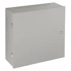 This WIEGMANN steel enclosure is designed for indoor use, housing electrical components such as terminals, relays, and controls. It meets NEMA 1 standards, providing basic protection against dust and incidental contact. The enclosure measures 18 x 18 x 6 inches, features a painted finish, a solid hinged cover secured by clamps, and includes knockouts for conduit entry.