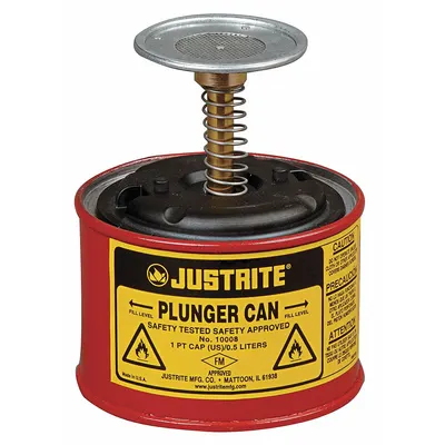 JUSTRITE Plunger Can: 1/8 gal Capacity, Powder Coated Steel - Plunger Cans