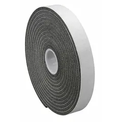 This sealing foam tape features a conformable vinyl foam backing in black, with a thickness of 250 mil. The roll is 1 inch wide and 5 yards long. It is commonly used for gasketing, sealing, and cushioning in industrial equipment, HVAC systems, and electrical enclosures.