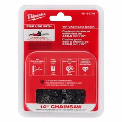 Chainsaw chain with 3/8 in pitch, 0.04 in gauge, and 52 drive links. Designed for use with compatible 14-inch bar chainsaws. Suitable for cutting wood in applications such as tree trimming, firewood cutting, and general forestry tasks.