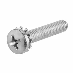 This machine screw with pre-assembled external tooth lock washer is designed for fastening components in machinery, electrical panels, and industrial equipment where vibration resistance is required. The #6-32 thread, 1-1/2 inch length, steel construction with zinc plating, and pan head with #2 drive size ensure secure assembly. Pack of 50.