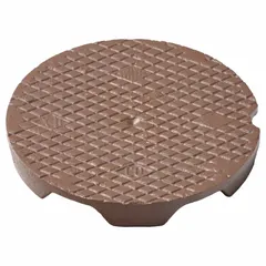 Cast iron floor cleanout cover with Duco-coated orange finish. Overall diameter 7-7/8 in, height 1 in. Corrosion-resistant. Provides access to drain lines for inspection and cleaning in floor installations.