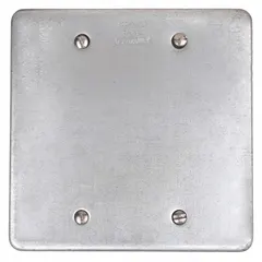 Gray iron weatherproof cover for 2-gang FD/FS boxes. Overall height 4 5/8 inches. Supports horizontal or vertical mounting orientation. Used to protect electrical connections in outdoor or damp locations.